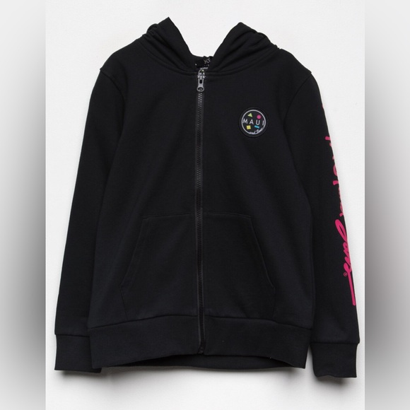 MAUI AND SONS Solid Zip Front Girls Hoodie. Color: BLACK. Size: M (10/12). - Picture 2 of 5